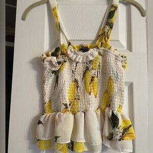 Aqua Yellow and White Floral Tank Top